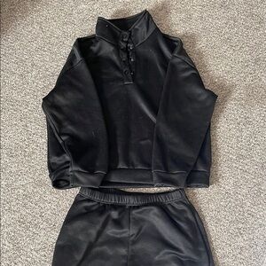 Black Button-Up Sweatshirt and Pants “Sweatsuit/Pajama” set